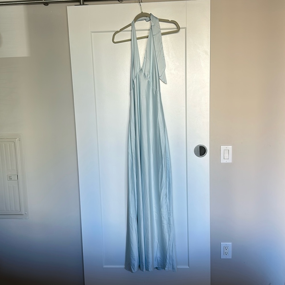 NWT Ice Blue Halter Backless Maxi Dress